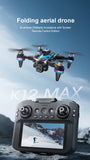 K12Max Brushless Obstacle Avoidance Drone with Screen Controller, HD Aerial Photography Quadcopter RC Airplane with Optical Flow Dual Lens & Lights