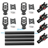 JMT 4PCS 16MM*14MM*150MM 3K Carbon Fiber Tube with 16mm Clamp Type Motor Mount Plate Holder & Z16 Folding Arm Tube Joint for 4-axle Aircraft RC Quadcopter DIY Copter Drone