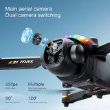 K21MAX Brushless Quadcopter HD Aerial Photography RC Airplane with Brushless Motor Large Screen Controller, LED Marquee Lights & Optical Flow Dual Lens