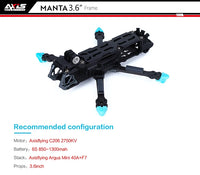 Axisflying MANTA 3.6inch Squashed-X Carbon Fiber Frame Kit Wheelbase 162mm Suitable For Gemfan-3630 Prop 3.6” Freestyle Drones