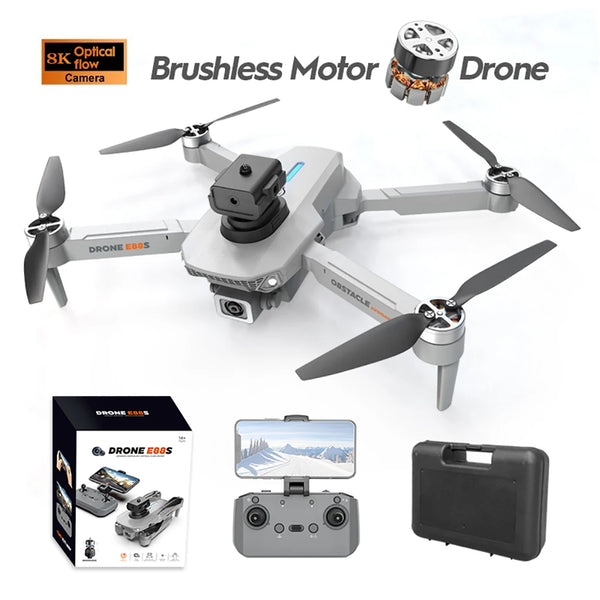 E88S RC Drone 4K Wide Angle HD Camera Obstacle avoider Brushless Motor Height Fixed Remote Control Foldable Quadrotor Helicopter