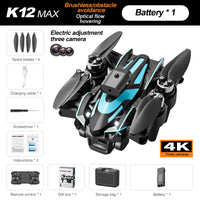 K12MAX RC FPV Drone Three Camera WiFi FPV ESC HD 3 Lens 360° Obstacle Avoidance Optical Flow Positioning Brushless Motors Toys