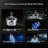 DarwinFPV Bling 2307.5 2400KV Brushless Motor 12N14P 20AWG 150MM Wire for 5inch Freestyle FPV RC Quadcopter