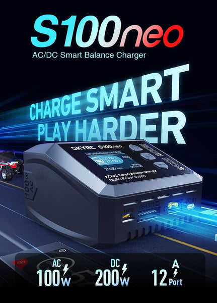 SKYRC S100neo  Charger AC/DC Smart Balance Charger Discharger Digital LiPo LiFe LiIon LiHV NiMH NiCd Pb Smart Battery