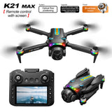 K21MAX Brushless Quadcopter HD Aerial Photography RC Airplane with Brushless Motor Large Screen Controller, LED Marquee Lights & Optical Flow Dual Lens