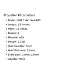 HQProp 2Pairs CW+CCW 1.6inch 3 Blades Micro ABS Propeller 1.5mm Mounting Hole For FPV RC Toy Airplane Quadcopter