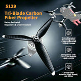 QWINOUT 2Pairs CW+CCW 5129 3 Blades Carbon Fiber Propeller 5mm Shaft For 2207 / 2306 Motor For 5inch FPV RC Toy Airplane