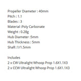 (HQprop) 1.6x1.1x3 propeller (40MM) 1.5mm (2CCW+2CW) Micro Crossover Machine Blade