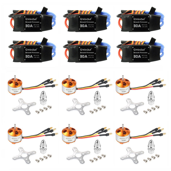 QWinOut 6 sets 30A Brushless ESC + 930KV Brushless Motor welded connector for DIY RC Drone Multicopter Model