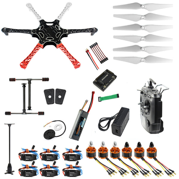 QWinOut DIY Unassembled F550 6-Aixs RTF Full Kit with APM 2.8 Flight Controller GPS Compass with AT9S Transmitter with Landing Gear RTF Full Set