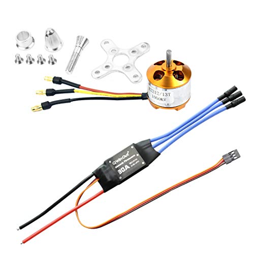 QWinOut A2212 1000KV Brushless Outrunner Motor 13T + 30A Speed Controller ESC + 3.5mm Banana Connectors for DIY RC Drone Aircraft KK 4 Axle Copter UFO Hexacopter