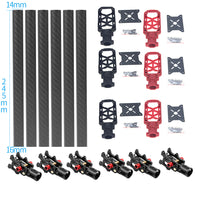 JMT 6PCS 16MM*14MM*245MM 3K Carbon Fiber Tube with 16mm Clamp Type Motor Mount Plate Holder & Z16 Folding Arm Tube Joint for 6-axle Aircraft RC Hexacopter DIY Copter Drone