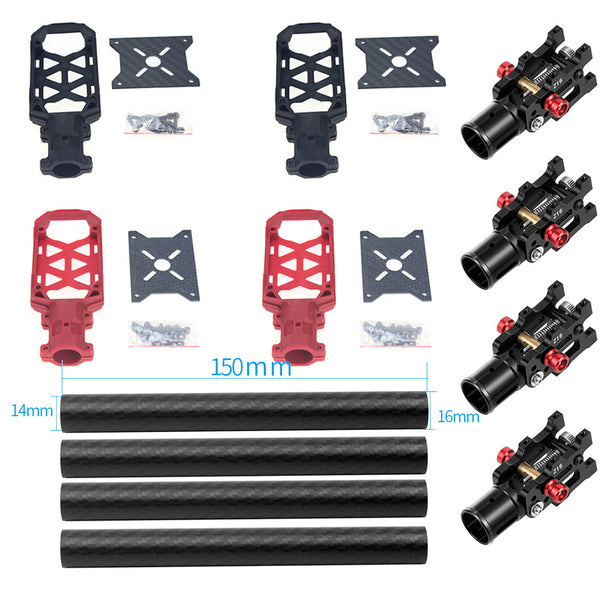 JMT 4PCS 16MM*14MM*150MM 3K Carbon Fiber Tube with 16mm Clamp Type Motor Mount Plate Holder & Z16 Folding Arm Tube Joint for 4-axle Aircraft RC Quadcopter DIY Copter Drone