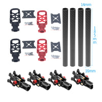 JMT 4PCS 16MM*14MM*185MM 3K Carbon Fiber Tube with 16mm Clamp Type Motor Mount Plate Holder & Z16 Folding Arm Tube Joint for 4-axle Aircraft RC Quadcopter DIY Copter Drone