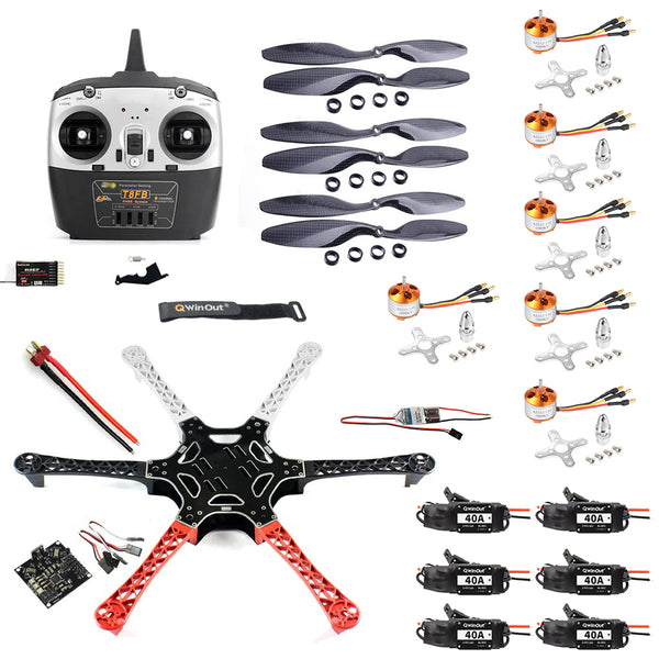 QWinOut DIY RC Drone Kit F550 Drone FlameWheel Kit With KK 2.3 HY ESC Motor Carbon Fiber Propellers + RadioLink 8CH TX RX
