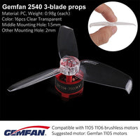 Gemfan Flash 2540 2.5x4 2.5 Inch PC 3-blade Propeller Prop 1.5mm Mounting Hole for 1105 Motor RC Drone Quadcopter