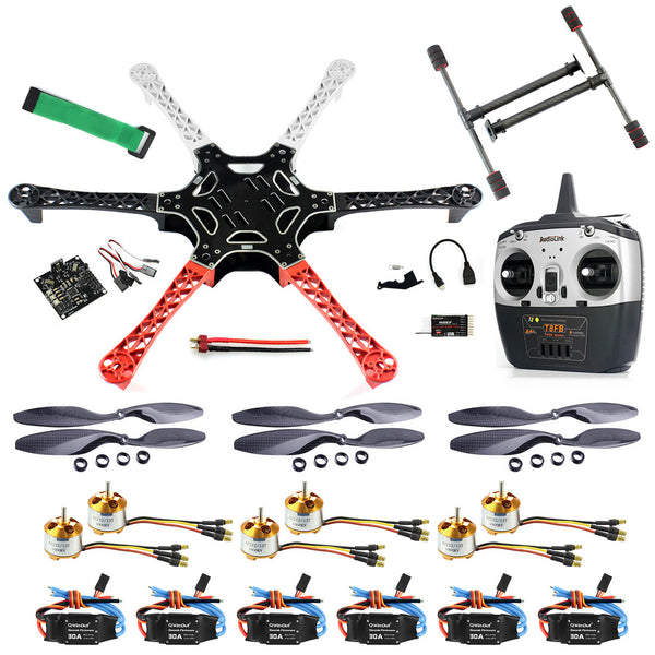 QWinOut Unassembly ARF (No Battery) DIY 2.4G 6Ch KK Multicopter Flight Control F550 Air Frame RC Hexacopter DIY Multicopter Drone Combo Set with Tall Landing Skid