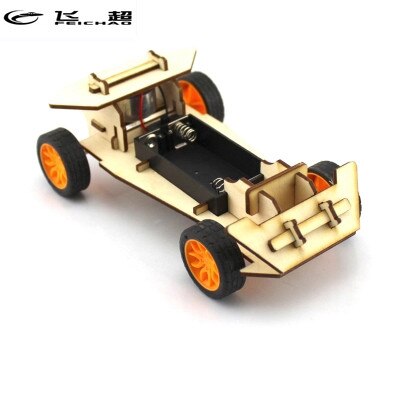 Feichao DIY Mini Wood Electronic Power Vehicle Model Kit 4WD Handmade Scientific Experiments Education Toys for Kids Gift