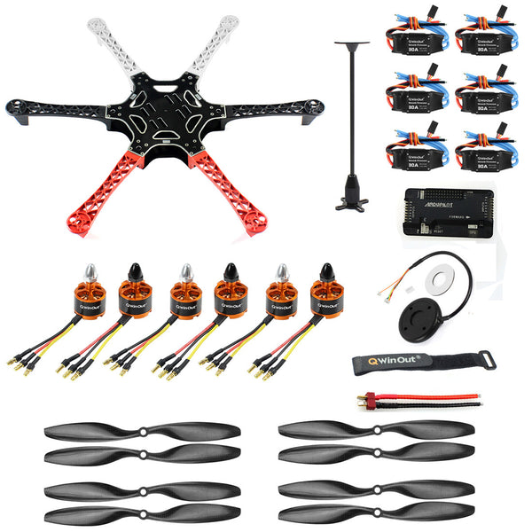 QWinOut F550 DIY 6-Axle Drone Frame Kit 550mm RC Hexacopter Unassembled with PIX Flight Controller + 920KV Brushless Motor+ GPS+30A ESC 1045 Propeller