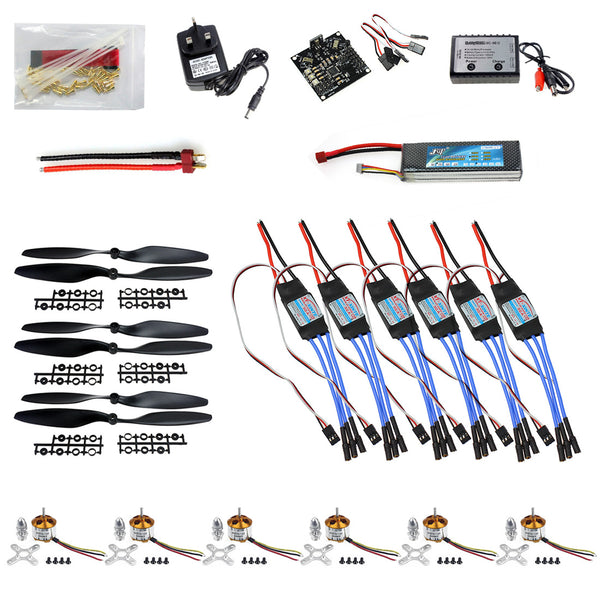 QWinOut DIY RC HexaCopter Parts: KK Multicopter V2.3 Hex-Rotor Flight Controller 30A ESC A2212 Motor Battery Propellers for F550