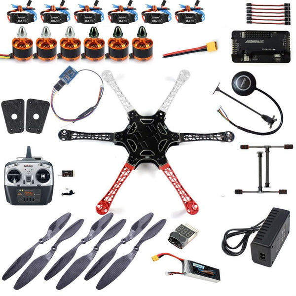 QWinOut DIY RC Drone Kit 2.4GHz 6-Axle RC Drone Quadcopter F550 Hexa-Rotor Frame Kit with APM 2.8 Flight Controller M7N GPS T8FB TX Atitude Hold