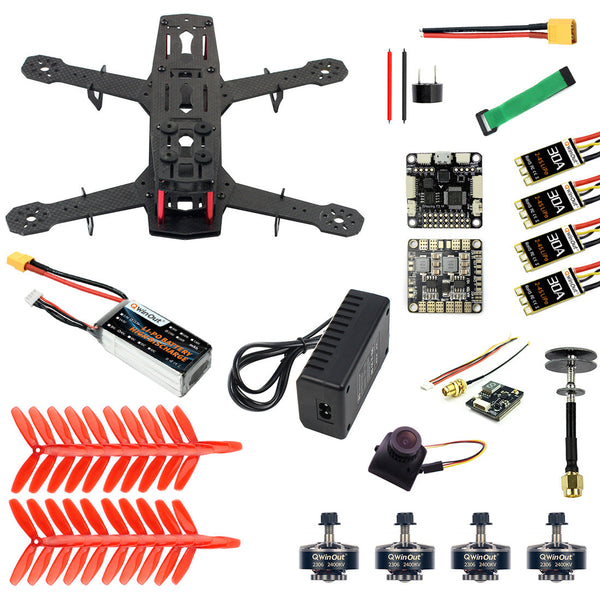 QWinOut Q250 Full Set DIY FPV Drone Camera Quadcopter 250MM Carbon Fiber Frame F3 FC Flycolor Raptor BLS Pro-30A ESC 700TVL Camera FS I6